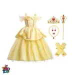 لباس پرنسس Belle دیو و دلبر به همراه اکسسوری زرد رنگ با تاج